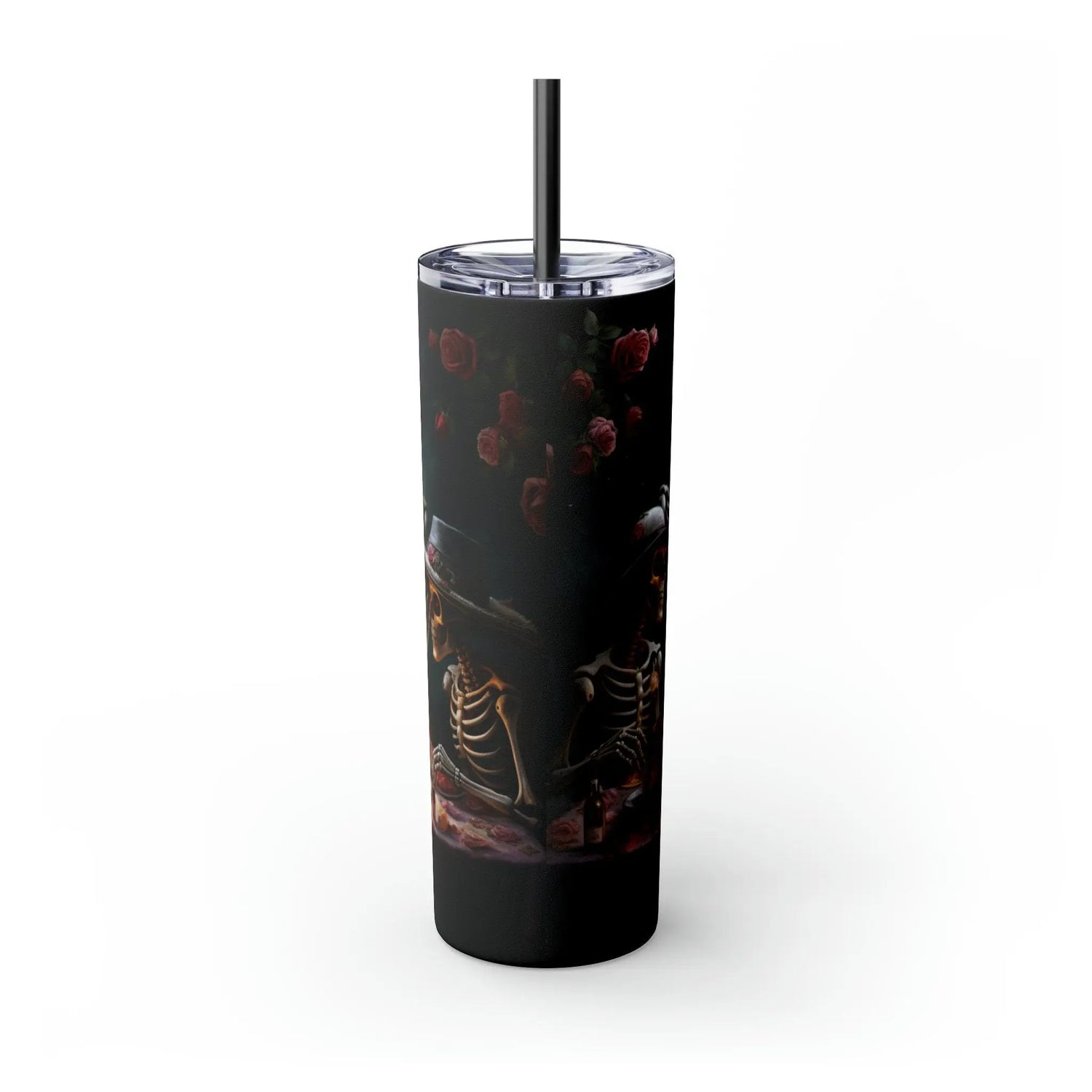 Day of the Dead 20oz Skinny Tumbler with Straw, Colorful Dia de Los Muertos Halloween Artistic Cup, Dead Mans Party Mug, Gift for Halloween