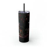 Day of the Dead 20oz Skinny Tumbler with Straw, Colorful Dia de Los Muertos Halloween Artistic Cup, Dead Mans Party Mug, Gift for Halloween