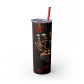 Skinny Tumbler with Straw, 20oz Day of the dead Halloween artistic dead man party dinner portrait scene design hot cold beverage travel cup The Aurora Touch