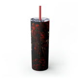 Skinny Tumbler with Straw, 20oz Day of the dead Halloween artistic dead man party dinner portrait scene design hot cold beverage travel cup The Aurora Touch