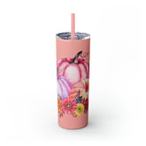 Skinny Tumbler with Straw, 20oz, Pumpkin design, Pink Tumbler, Fall Tumbler, Holiday Tumbler, Festive Tumbler, hot coffee tumbler The Aurora Touch