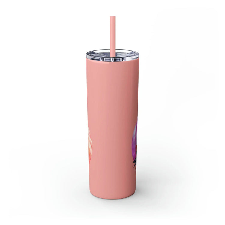 Skinny Tumbler with Straw, 20oz, Pumpkin design, Pink Tumbler, Fall Tumbler, Holiday Tumbler, Festive Tumbler, hot coffee tumbler The Aurora Touch