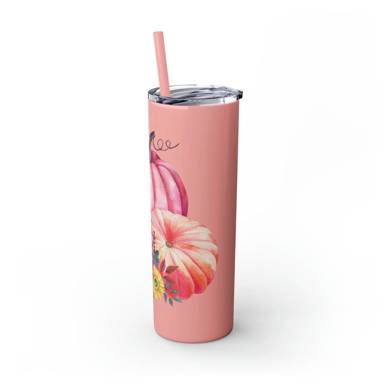 Skinny Tumbler with Straw, 20oz, Pumpkin design, Pink Tumbler, Fall Tumbler, Holiday Tumbler, Festive Tumbler, hot coffee tumbler The Aurora Touch