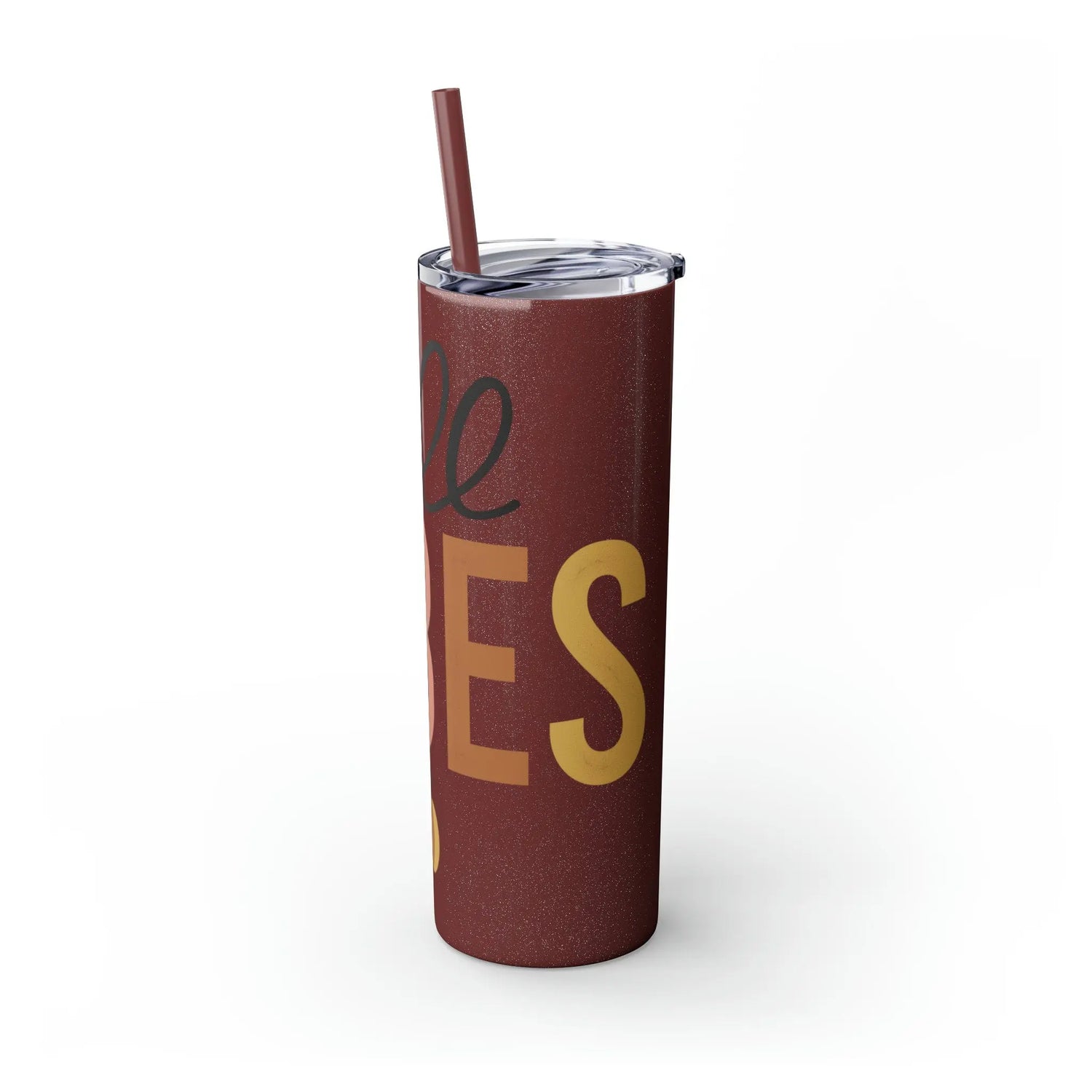 Fall Vibes Skinny Tumbler with Straw, 20oz - Brown Holiday Female Gift Water Cup, Thanksgiving Mug The Aurora Touch