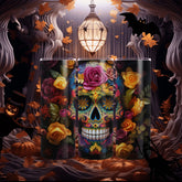 Dia de Los Muertos Skinny Tumbler, 20oz - Cadaver Design - Colorful Artistic Halloween Cup - Day of the Dead Mug, Holiday Tumbler The Aurora Touch