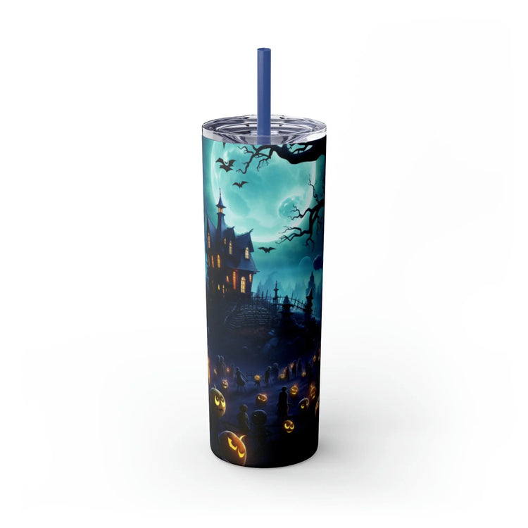 Mystic Halloween Skinny Tumbler with Straw 20oz spooky holiday pixar style all purpose travel hiking car festive large family drinking cup The Aurora Touch