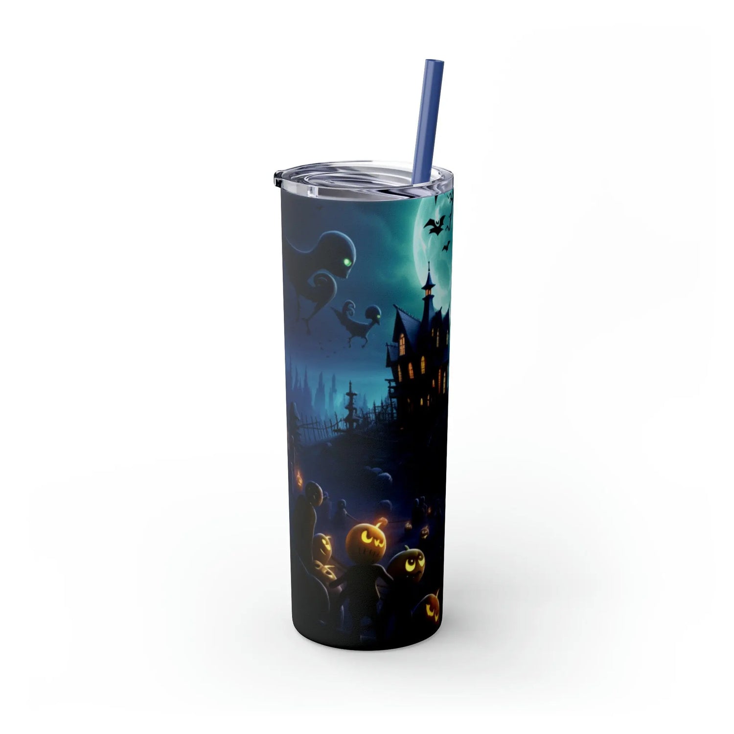 Mystic Halloween Skinny Tumbler with Straw 20oz spooky holiday pixar style all purpose travel hiking car festive large family drinking cup The Aurora Touch