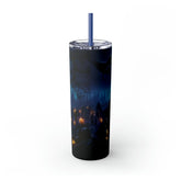 Mystic Halloween Skinny Tumbler with Straw 20oz spooky holiday pixar style all purpose travel hiking car festive large family drinking cup The Aurora Touch