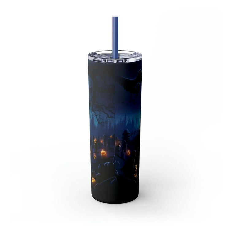 Mystic Halloween Skinny Tumbler with Straw 20oz spooky holiday pixar style all purpose travel hiking car festive large family drinking cup The Aurora Touch