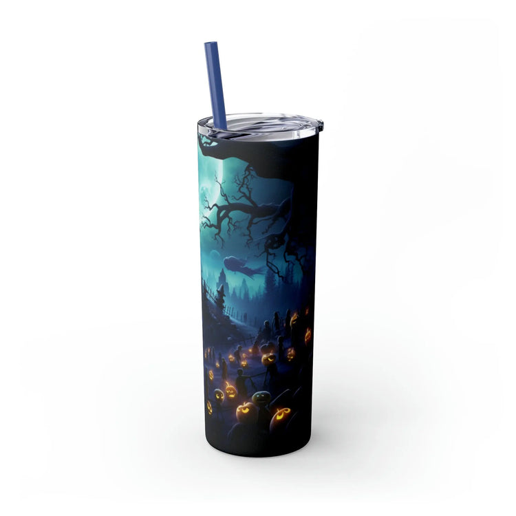 Mystic Halloween Skinny Tumbler with Straw 20oz spooky holiday pixar style all purpose travel hiking car festive large family drinking cup The Aurora Touch