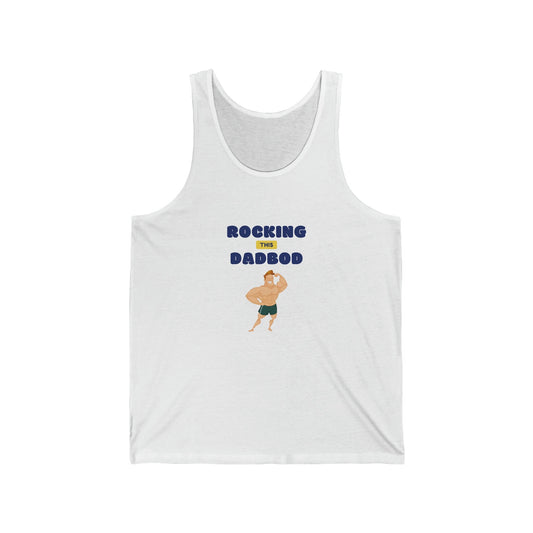 Rocking Dad Bod Jersey Tank, beach wear, male white tank, whie casual Tank, Men's Novelty Tank, Dad Birthday, Papa gift, gift for trainer