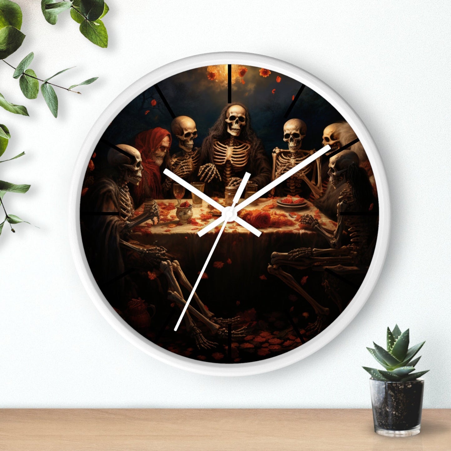 Wall Clock, Halloween Day of the dead last supper Fall portrait art kitchen hallway office family gift clock