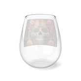 Stemless Wine Glass, 11.75oz Day of the Dead colorful sugar skull traditional portrait design social gathering wine glass The Aurora Touch