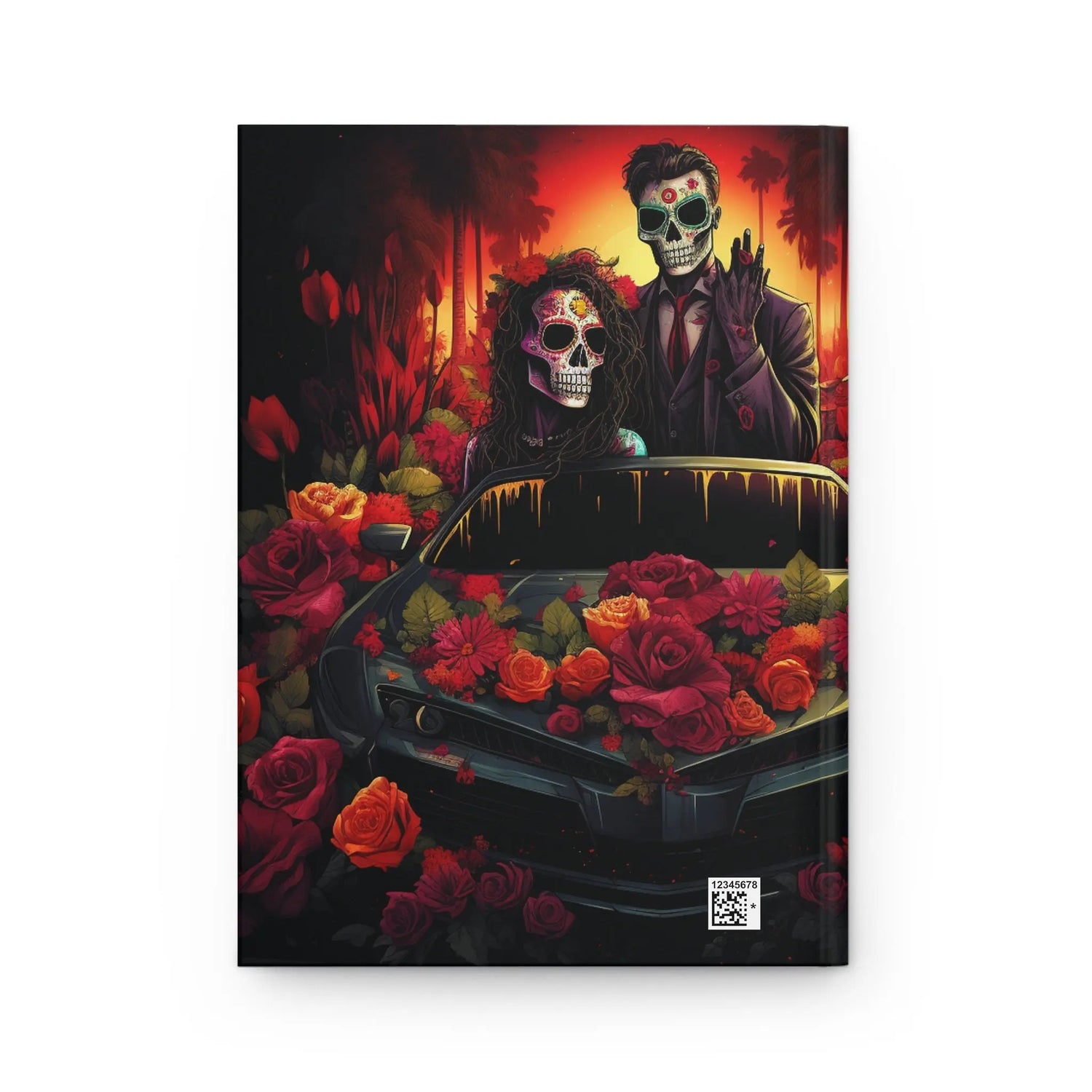 Hardcover Day of the Dead Notebook | Dia de los Muertos Journal | Gothic Halloween Sketchbook | Colorful Skeleton Art with Red Roses The Aurora Touch