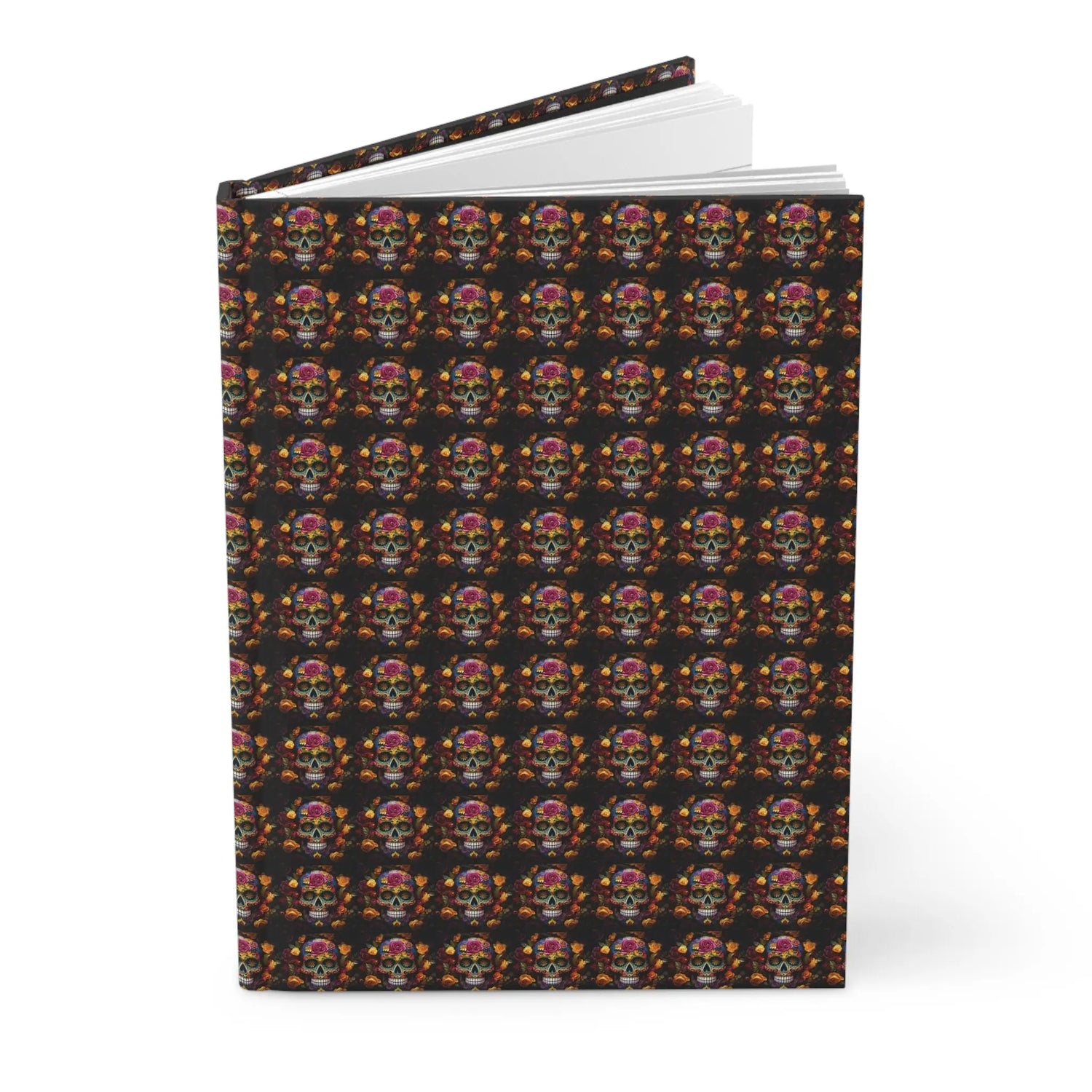Hardcover Journal, Day of the Dead Dia de Los Muertos sugar skull floral Mexican tradion all over pattern design theme diary wrtiting book The Aurora Touch