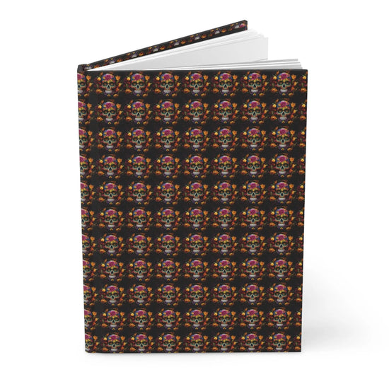 Hardcover Journal, Day of the Dead Dia de Los Muertos sugar skull floral Mexican tradion all over pattern design theme diary wrtiting book The Aurora Touch