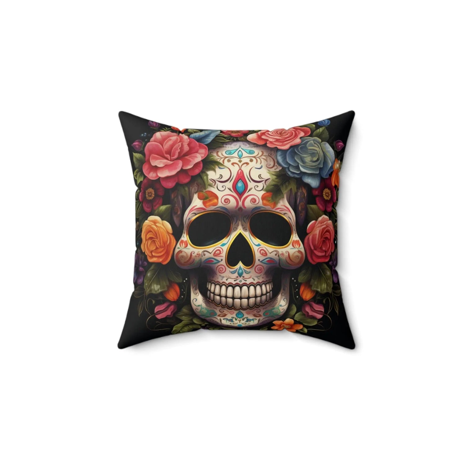 Square Pillow, Day of the dead Dia de Los Muertos colorful floral Halloween throw bedroom couch pillow house warming gift The Aurora Touch