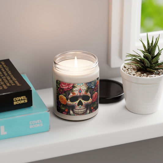 Scented Soy Candle, 9oz, Day of the dead Dia de Los Muertos floral sugar skull bedroom hallway bathroom smell good fragrance home decor