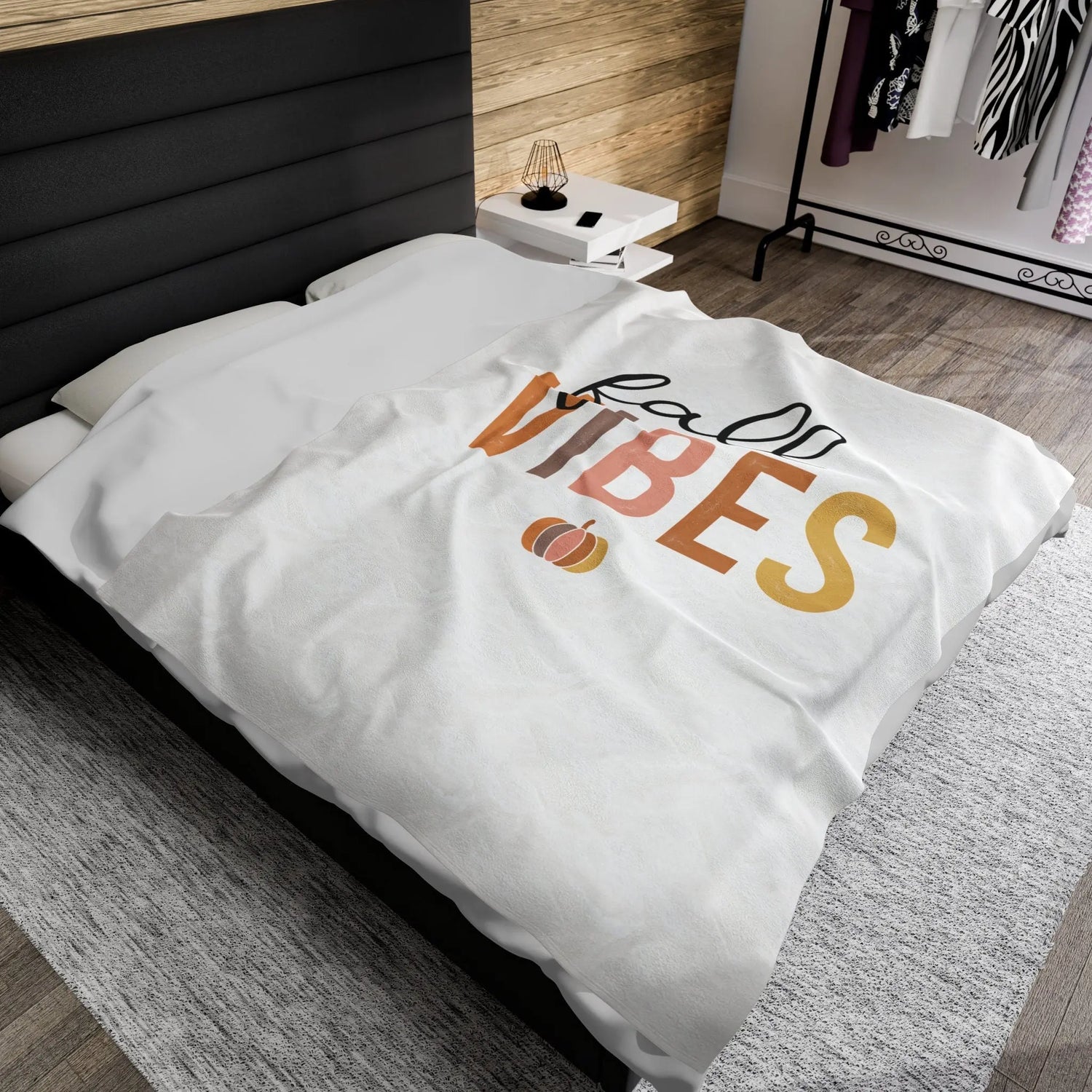 Velveteen Fall Plush Blanket soft cozy autumn Holiday vibes pumpkin minimilist design furniture decor throw The Aurora Touch