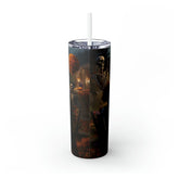 Dia de Los Muertos Skinny Tumbler, Day of the Dead Halloween Artistic Colorful Dead Mans Party Cup with Straw, 20oz The Aurora Touch