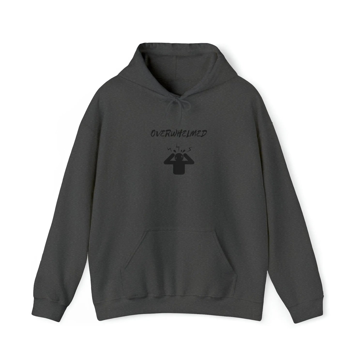 Overwhelmed Unisex Heavy Blend Hooded Sweatshirt, Humor fun casual cozy comfy lounge hoodie sweater casual him her wear great holiday gift