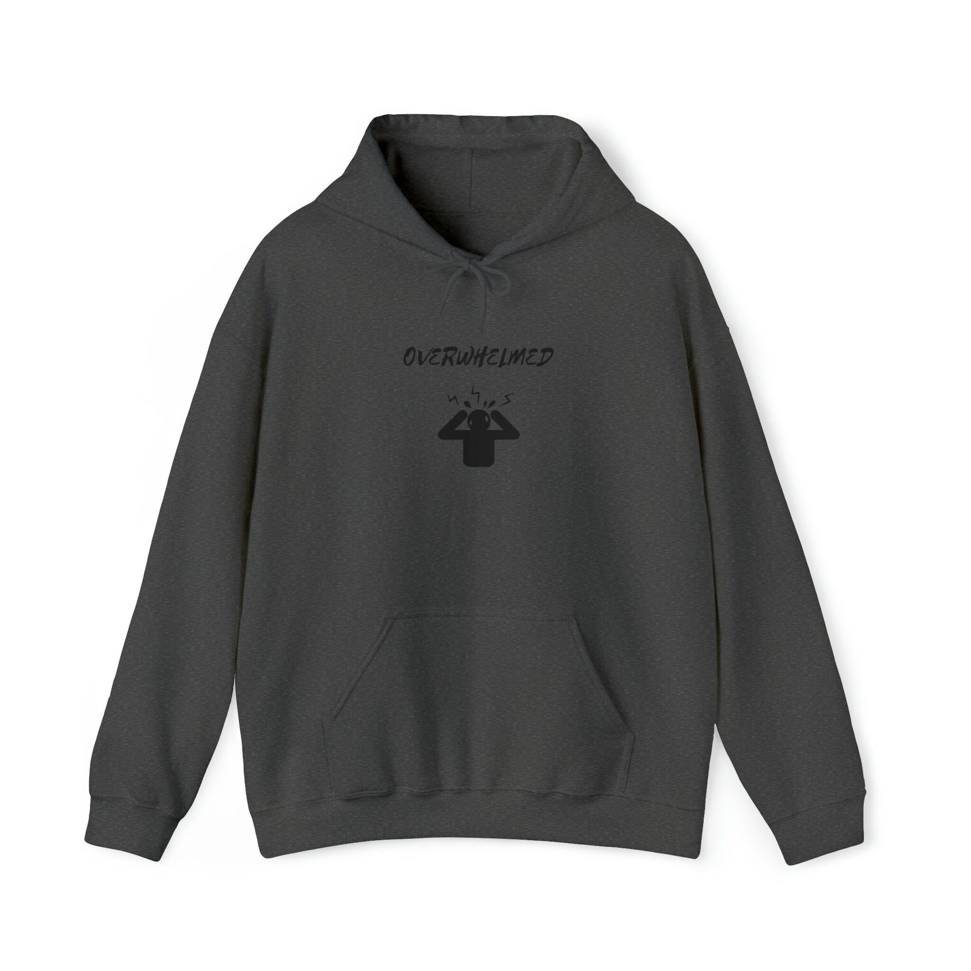 Overwhelmed Unisex Heavy Blend Hooded Sweatshirt, Humor fun casual cozy comfy lounge hoodie sweater casual him her wear great holiday gift