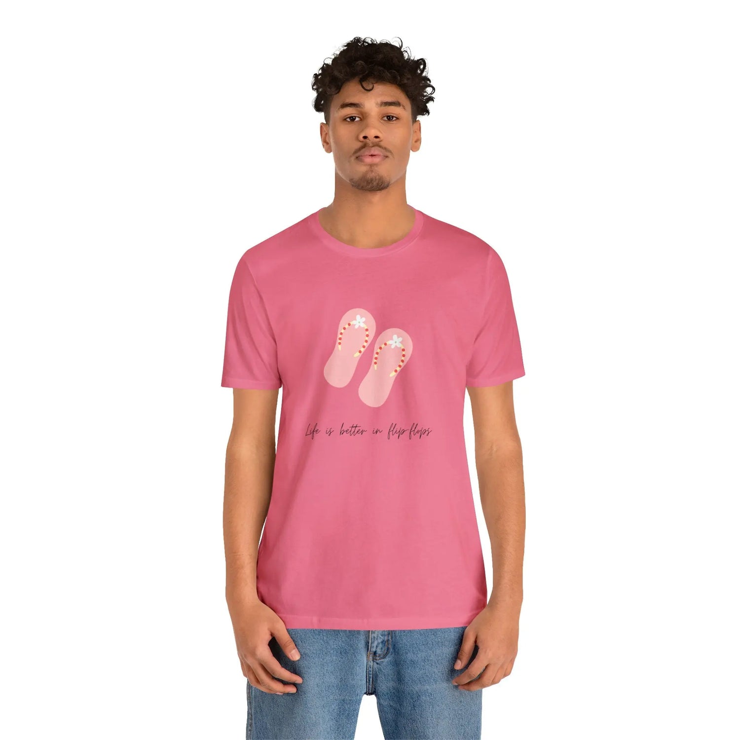 Pink Unisex Flip Flop Tshirt, Fun Summer Tshirt, Pink Novelty Tshirt, yellow summer novelty Tshirt, Pink Flip Flops Tshirt