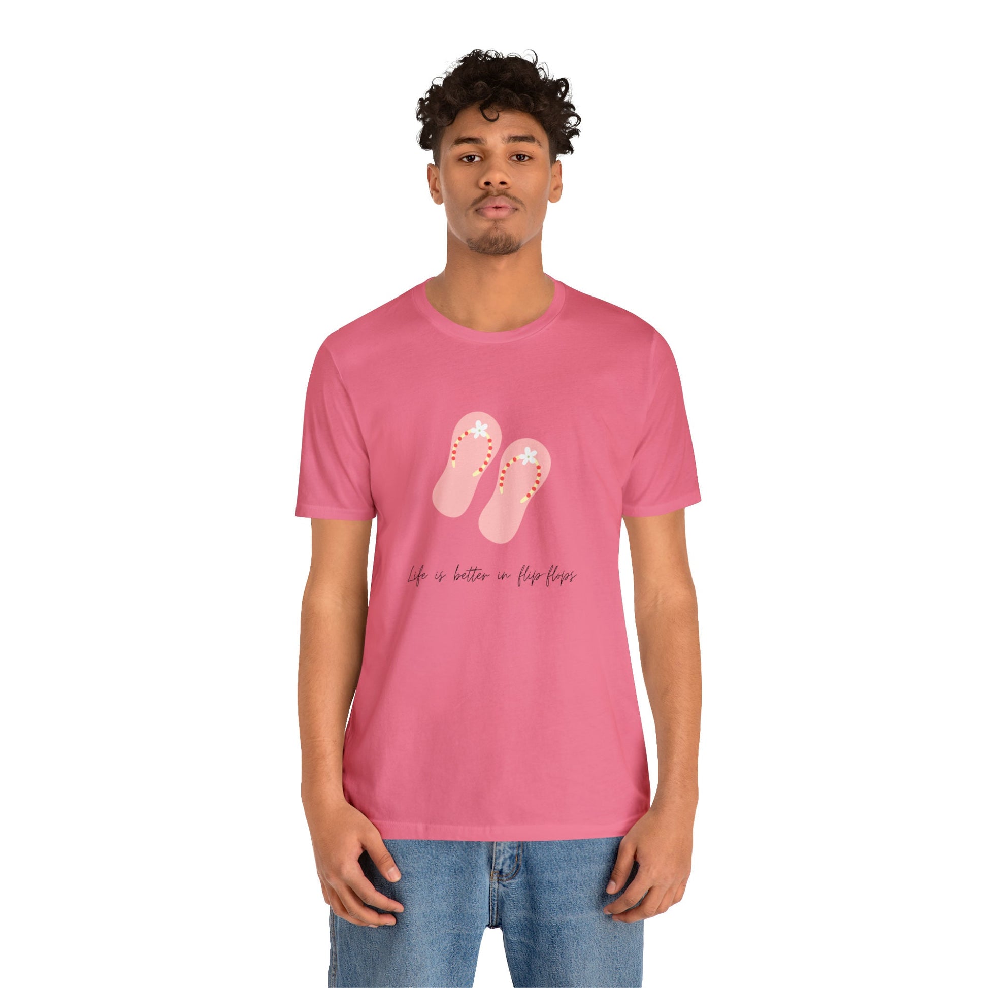 Pink Unisex Flip Flop Tshirt, Fun Summer Tshirt, Pink Novelty Tshirt, yellow summer novelty Tshirt, Pink Flip Flops Tshirt