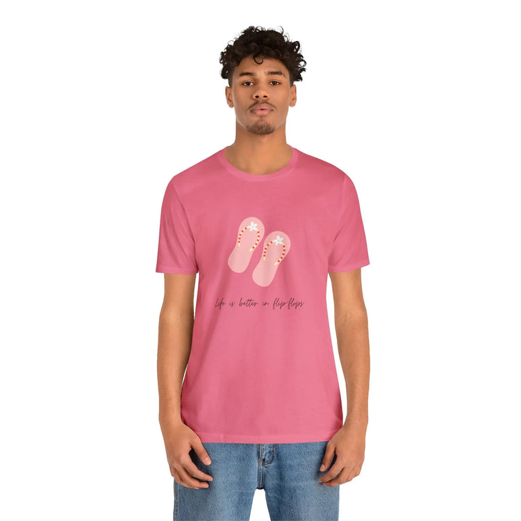 Pink Unisex Flip Flop Tshirt, Fun Summer Tshirt, Pink Novelty Tshirt, yellow summer novelty Tshirt, Pink Flip Flops Tshirt