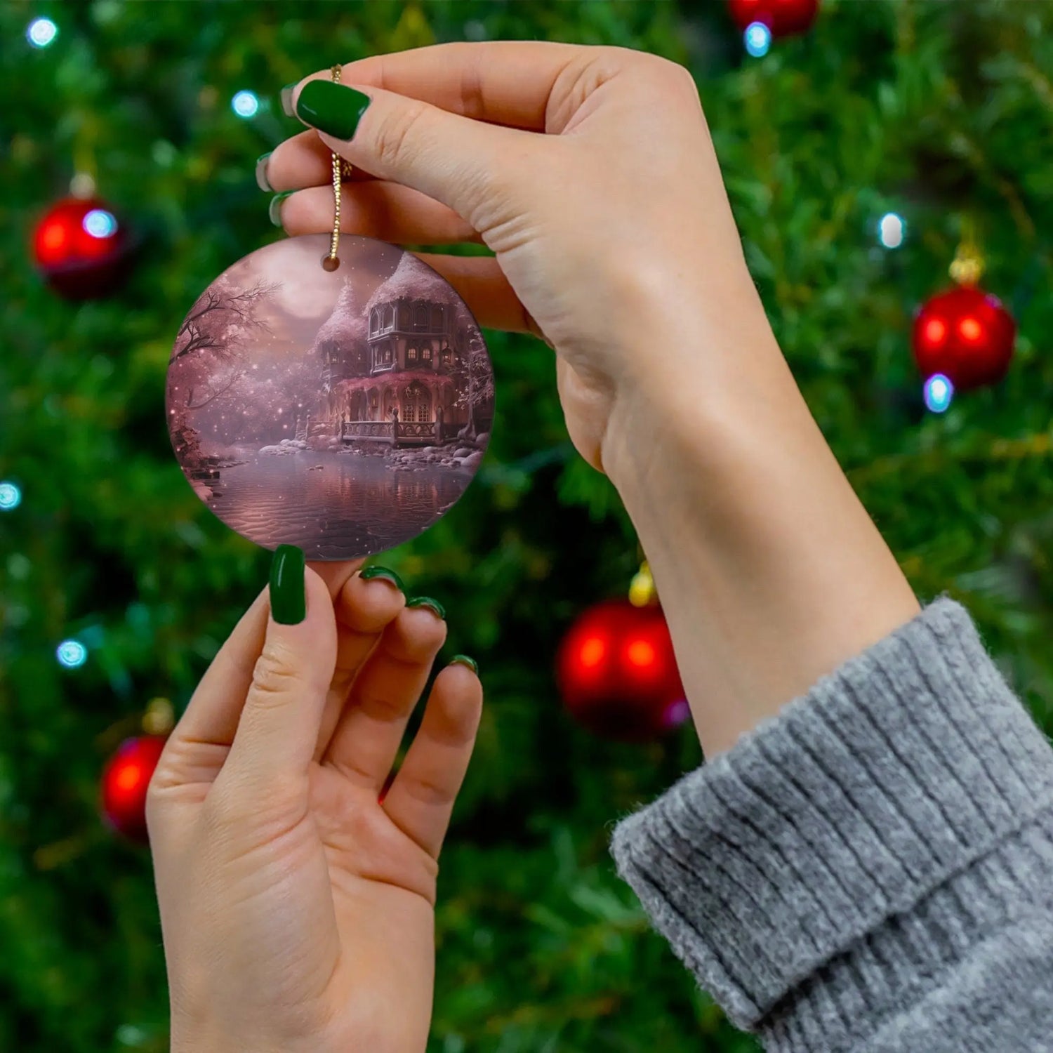 Ceramic Ornament, round ornament, pink decor, pink Christmas, Tree ornament, Decorative art The Aurora Touch