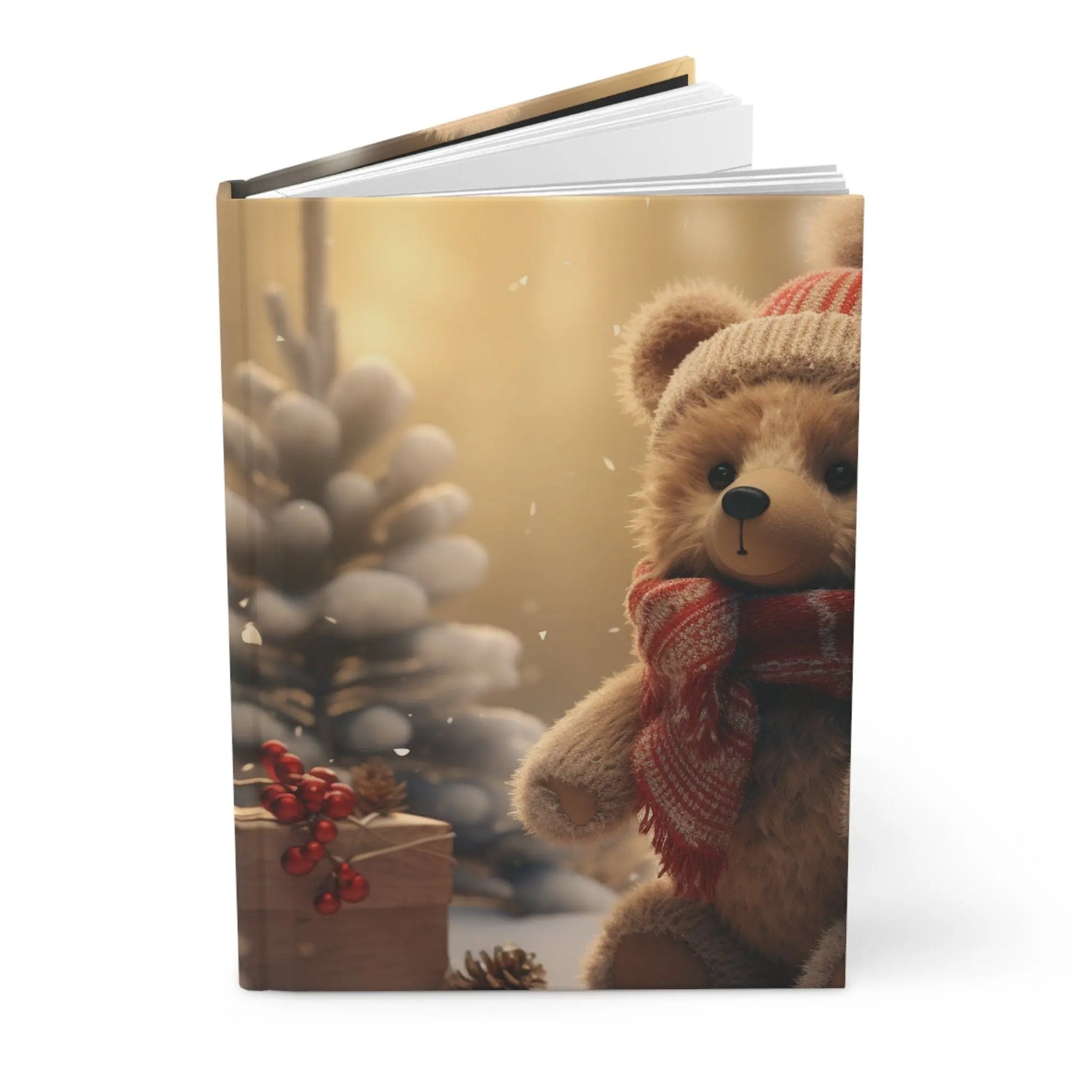 Hardcover Journal Matte, Teddy Bear Journal, Holiday Bear, Diary Book, Daily Journal, Christmas book, Holiday Gift The Aurora Touch