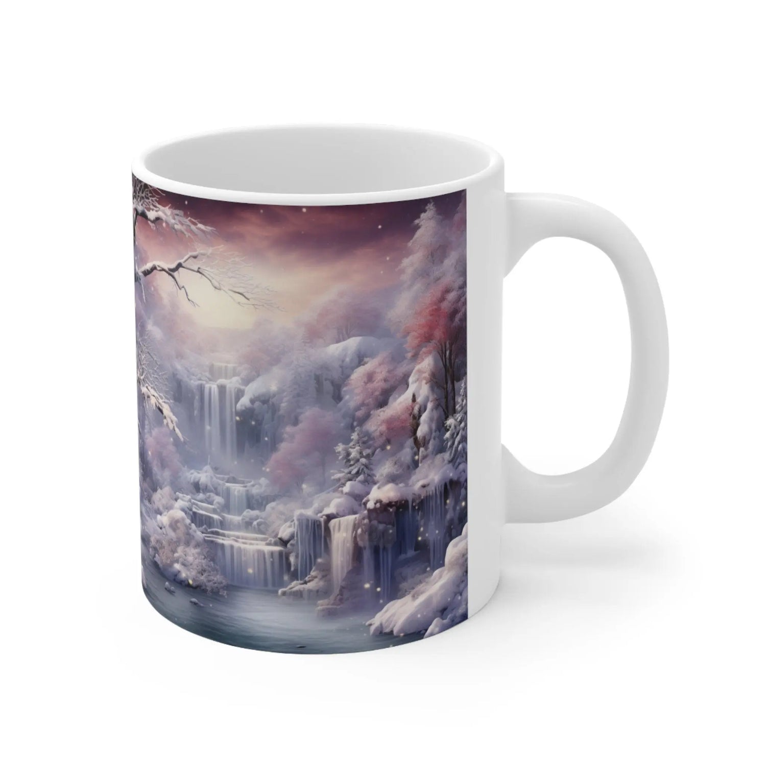 Ceramic Mug 11oz, Winter Cascade, Designer Mug, Colorful mug, Dreamy Mug, Xmas gift, Unique Mug, Mystic Art The Aurora Touch