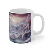 Ceramic Mug 11oz, Winter Cascade, Designer Mug, Colorful mug, Dreamy Mug, Xmas gift, Unique Mug, Mystic Art The Aurora Touch