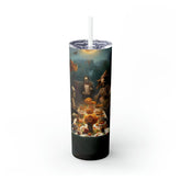 Dia de Los Muertos Skinny Tumbler, Day of the Dead Halloween Artistic Colorful Dead Mans Party Cup with Straw, 20oz The Aurora Touch