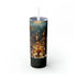 Dia de Los Muertos Skinny Tumbler, Day of the Dead Halloween Artistic Colorful Dead Mans Party Cup with Straw, 20oz The Aurora Touch