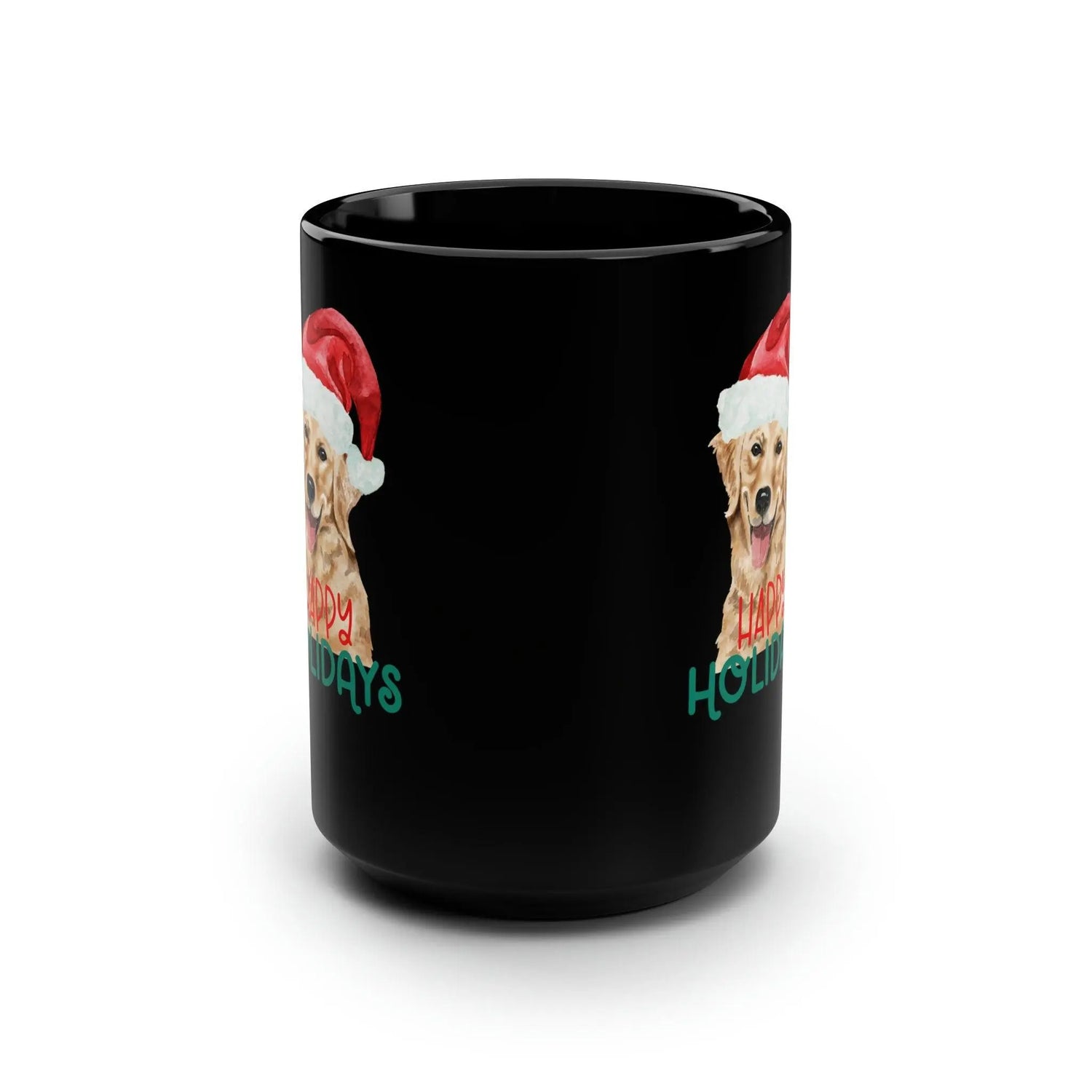 Christmas Golden Retriever Black Mug 15oz | Holiday Coffee Mug | Xmas Gift for Pet Lovers | Happy Mug | Dog Art Coffee Mug | Holiday Decor The Aurora Touch