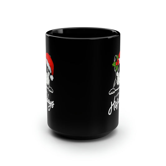 Pet Lover Black Mug, 15oz, Frenchie Dog Holiday Christmas Design Festive Casual Hot Beverage Cup