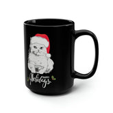 15oz Black Mug - Christmas Holiday Cat with Santa Hat - Perfect Gift for Cat Lovers The Aurora Touch