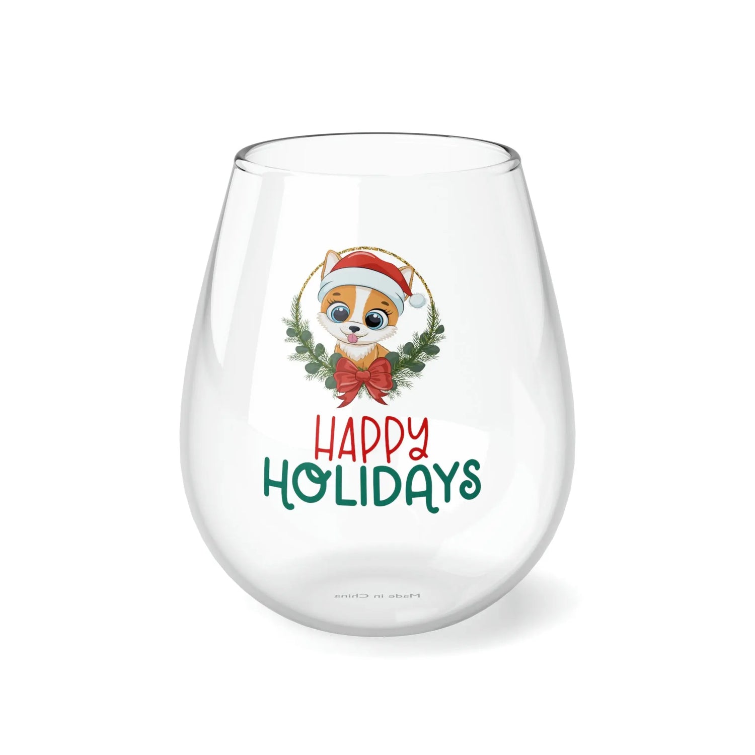 Stemless Wine Glass, 11.75oz. Happy Holidays Wine glass, Xmas wine glass, Holiday gift, Best gift, Dinner gift, Gift for her The Aurora Touch