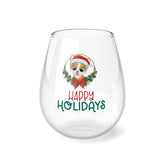 Stemless Wine Glass, 11.75oz. Happy Holidays Wine glass, Xmas wine glass, Holiday gift, Best gift, Dinner gift, Gift for her The Aurora Touch