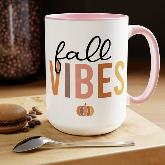 Two-Tone Coffee Mugs, 15oz, Fall vibes multi color two-tone beverage stylish classy minimilist common simple daily kitchen utility cup