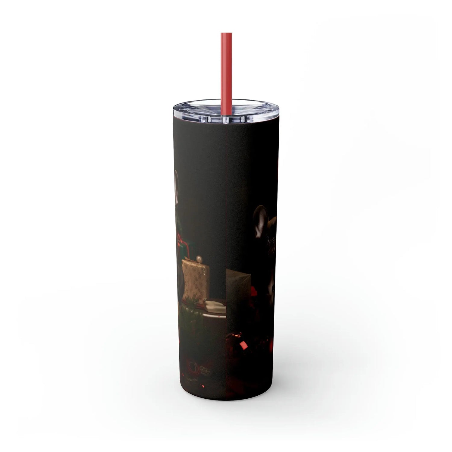 Holiday Tumbler with Straw, 20oz, Frenchie dogs, Holiday Tumbler, Designer cup, Dog lover cup, Sippy cup, Xmas gift, Stocking, Holiday The Aurora Touch