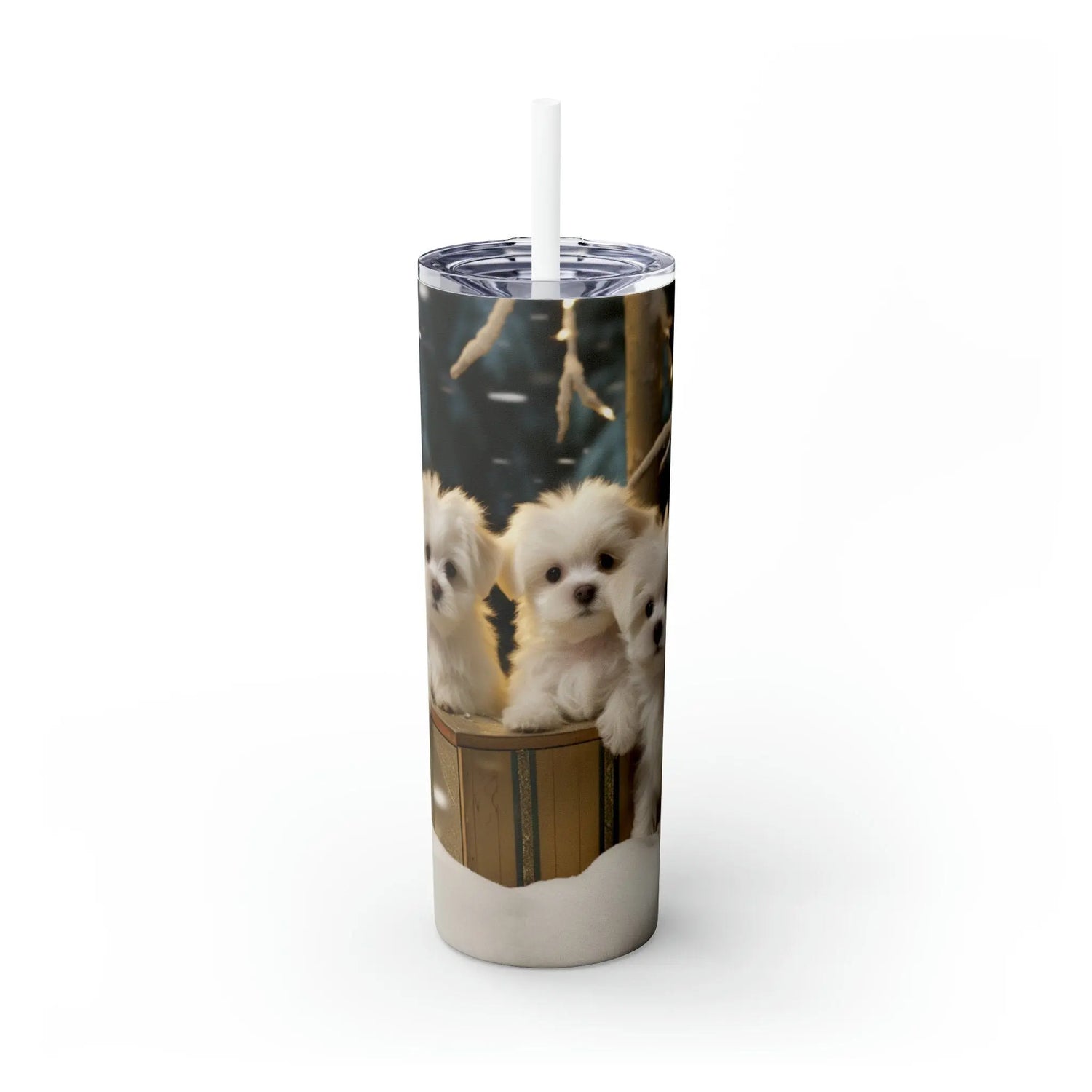 Holiday Tumbler with Straw, 20 oz, maltese puppy,Designer tumbler, xmas gift, novelty gift, teachers gift, office gift, personalized gift The Aurora Touch