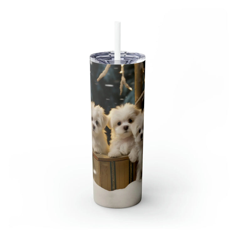 Holiday Tumbler with Straw, 20 oz, maltese puppy,Designer tumbler, xmas gift, novelty gift, teachers gift, office gift, personalized gift The Aurora Touch