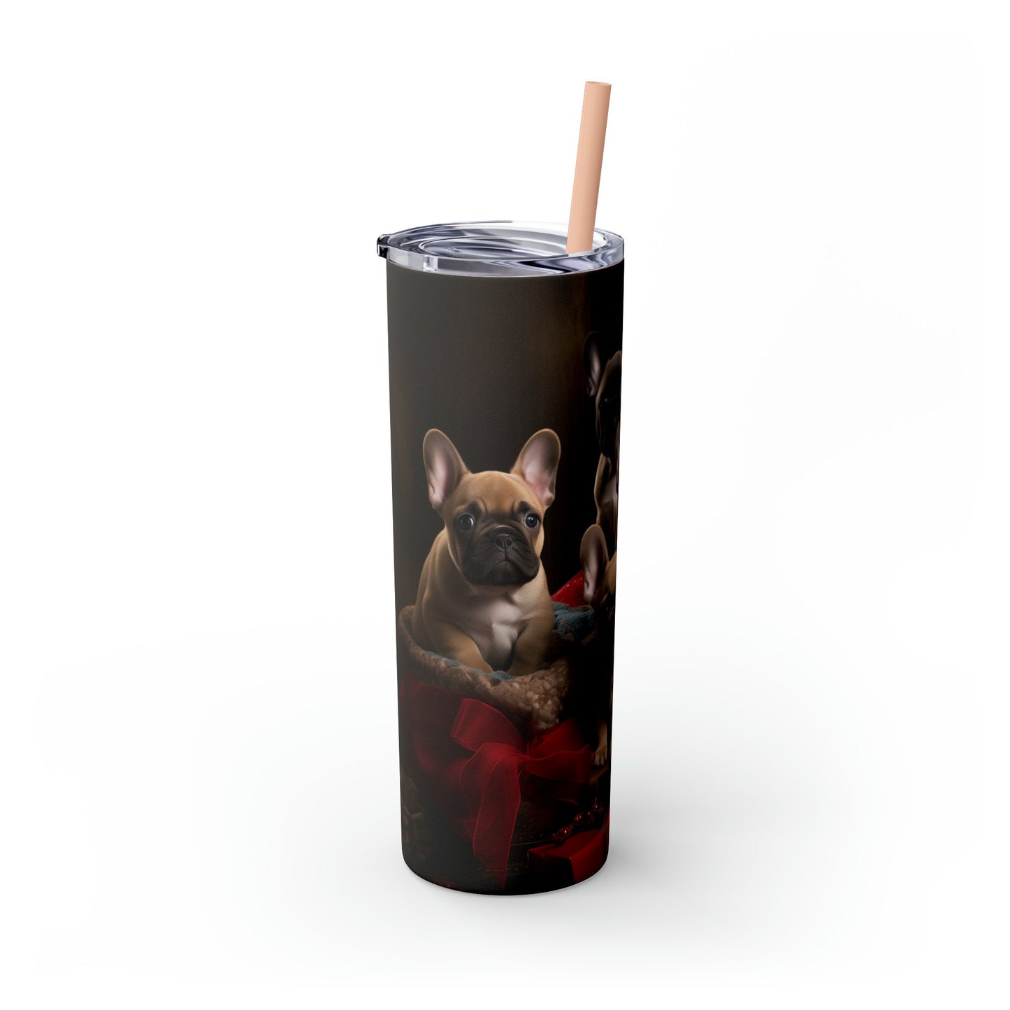 Xmas Holiday Tumbler with Straw, 20oz, Frenchies, Puppy lover cup, Xmas gift, Travel cup, Holiday gifts, Puppy portrait, gift for assistant