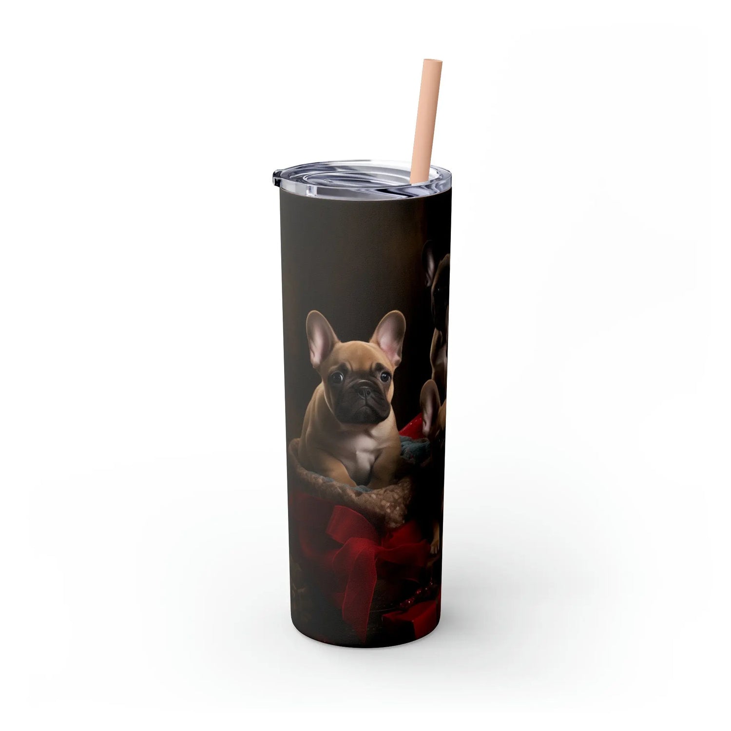 Xmas Holiday Tumbler with Straw, 20oz, Frenchies, Puppy lover cup, Xmas gift, Travel cup, Holiday gifts, Puppy portrait, gift for assistant The Aurora Touch