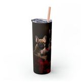 Xmas Holiday Tumbler with Straw, 20oz, Frenchies, Puppy lover cup, Xmas gift, Travel cup, Holiday gifts, Puppy portrait, gift for assistant The Aurora Touch