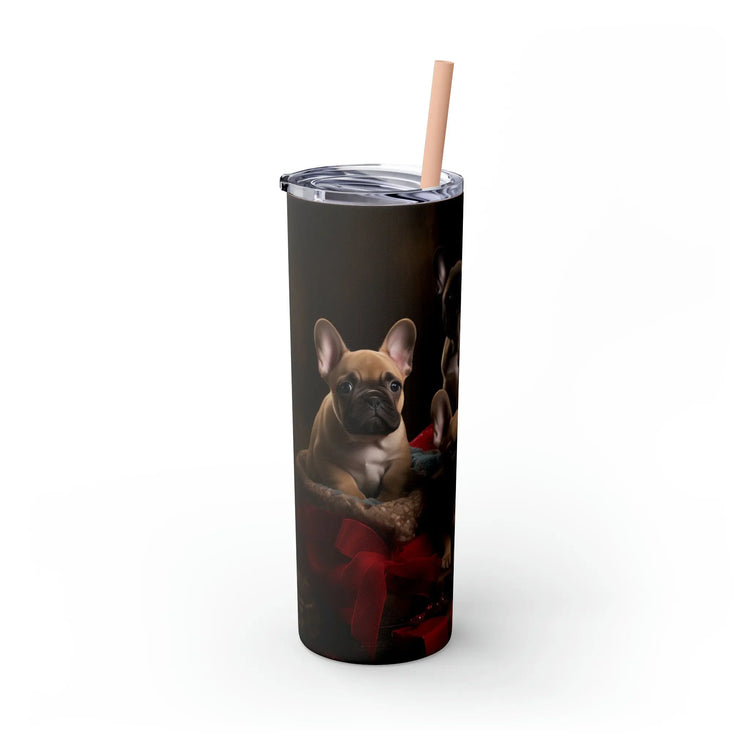 Xmas Holiday Tumbler with Straw, 20oz, Frenchies, Puppy lover cup, Xmas gift, Travel cup, Holiday gifts, Puppy portrait, gift for assistant The Aurora Touch