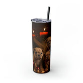 Xmas Holiday Skinny Tumbler with Straw, 20oz - Puppy Xmas, Holiday cups, Travel mug, Pet lover gift, Holiday portraits The Aurora Touch