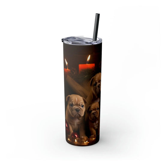 Xmas Holiday Skinny Tumbler with Straw, 20oz - Puppy Xmas, Holiday cups, Travel mug, Pet lover gift, Holiday portraits The Aurora Touch
